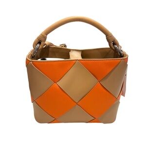 & Other Stories Braided Leather Tote / Shoulder Bag Orange and Tan NWT